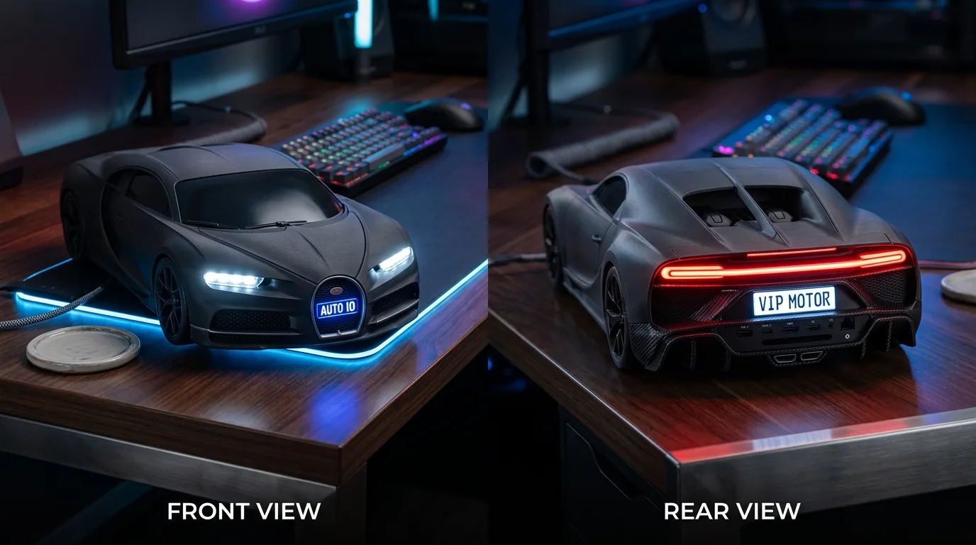 Estación Auto IO vista de frente y de atrás, con la marca del dealer iluminada